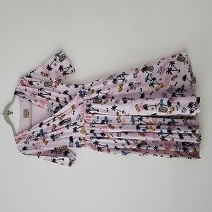 Lindy Bop Dahlia Pink Miami Novelty Print Wrap Swing Dress Size 10 box33